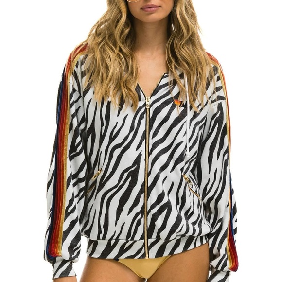 Aviator Nation Tops - AVIATOR NATION $196 CLASSIC RELAXED ZIP HOODIE WITH POCKETS ZEBRA